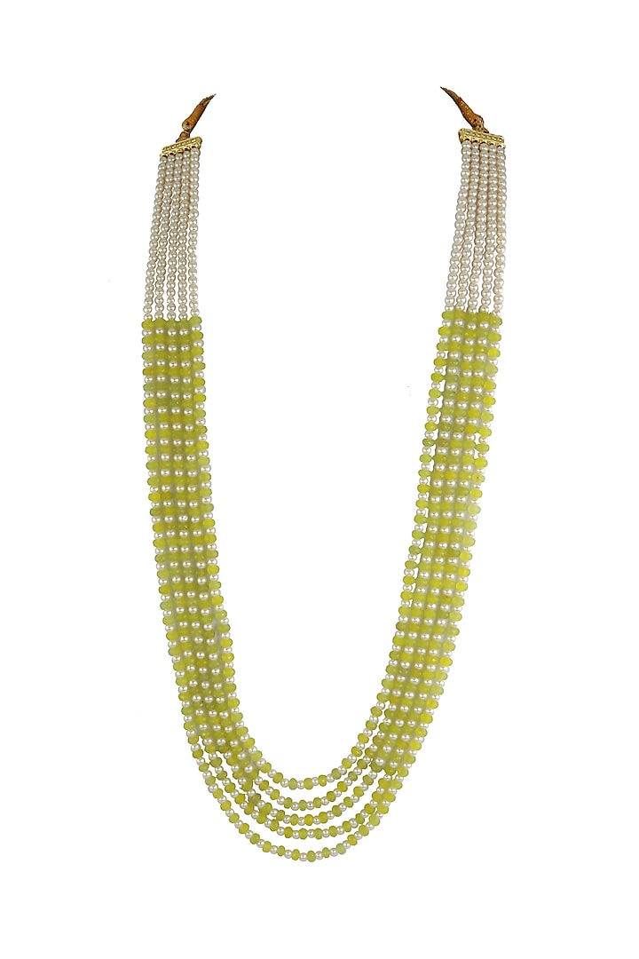 Gold Finish Semi-Precious Mint Green Beaded Long Necklace by Just Jewellery