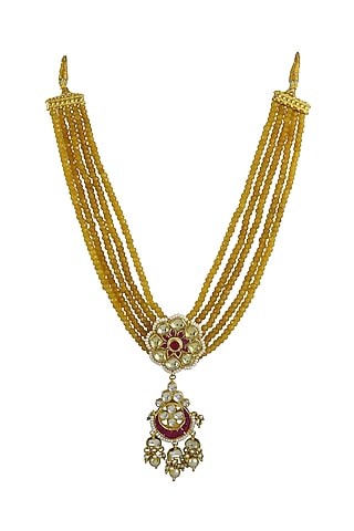 Gold Finish Yellow Semi-Precious Beaded Long Necklace by Just Jewellery