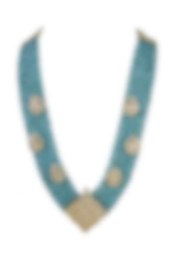 Gold Finish Dyed Turquoise Beaded Long Necklace by Just Jewellery