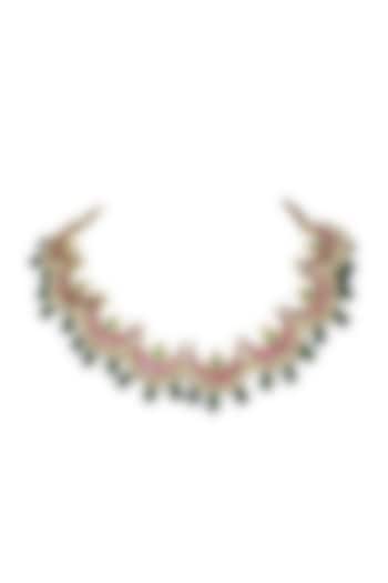 Gold Finish Red Meenakari Choker Necklace by Just Jewellery at Pernia's Pop Up Shop