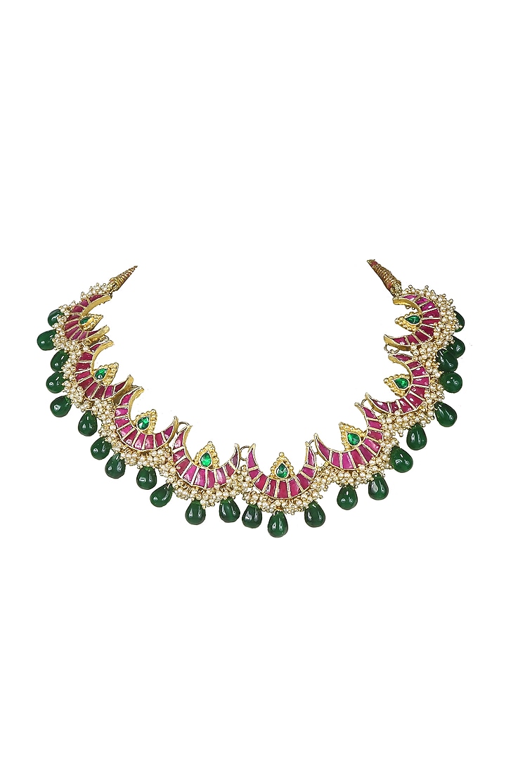 Gold Finish Red Meenakari Choker Necklace by Just Jewellery at Pernia's Pop Up Shop