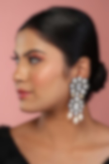 Black Rhodium Finish Kundan Polki Layered Dangler Earrings by Just Jewellery at Pernia's Pop Up Shop