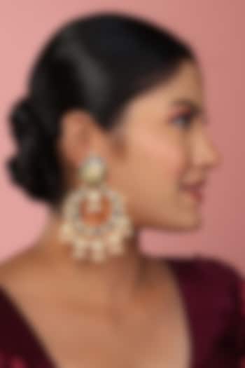 Gold Finish Red Kundan Polki Chandbaali Earrings by Just Jewellery at Pernia's Pop Up Shop