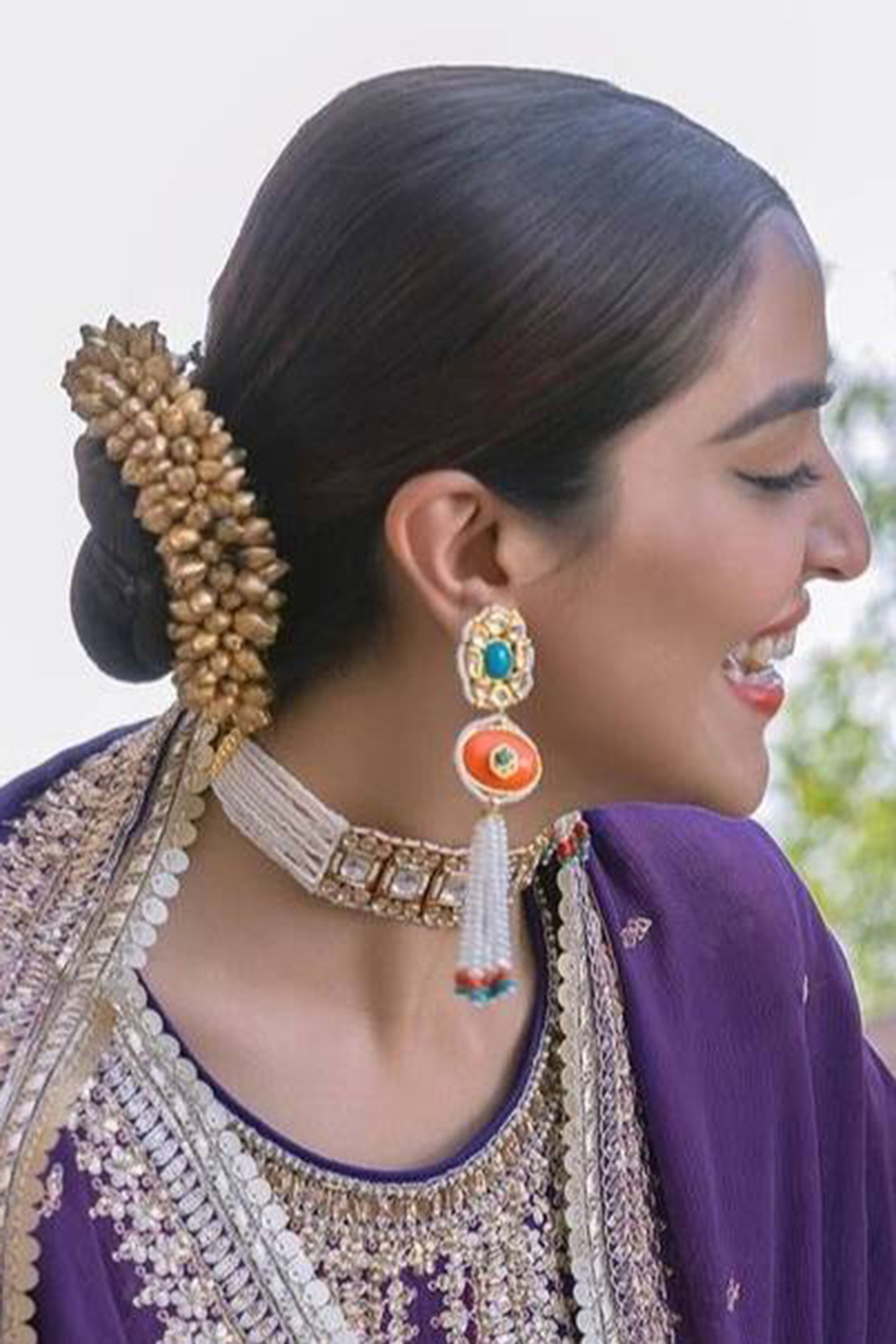 Gold Finish Kundan Polki & Pearl Tassel Earrings by Just Jewellery at Pernia's Pop Up Shop