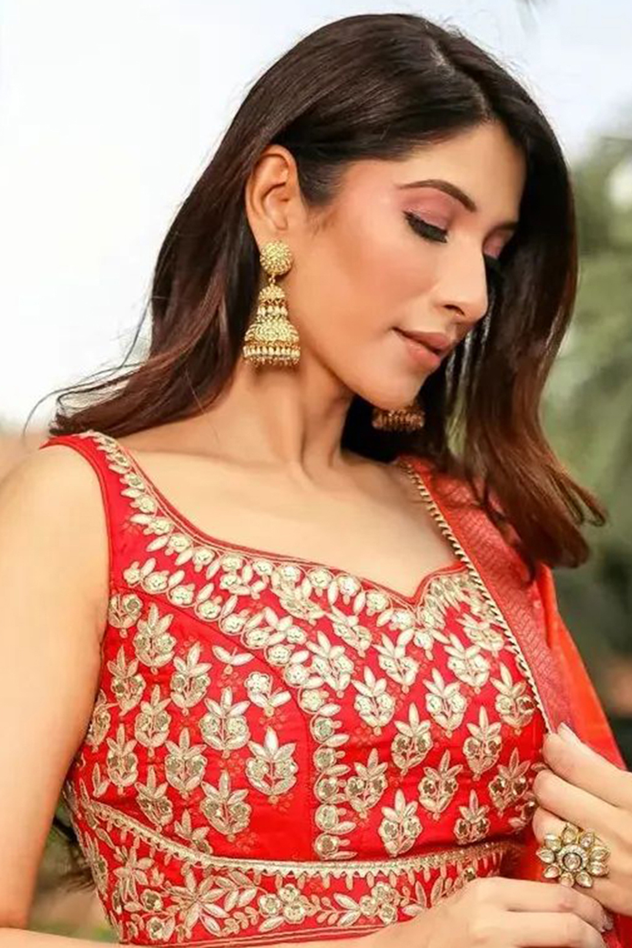 Gold Finish Moti Jhumka Earrings by Just Jewellery at Pernia's Pop Up Shop
