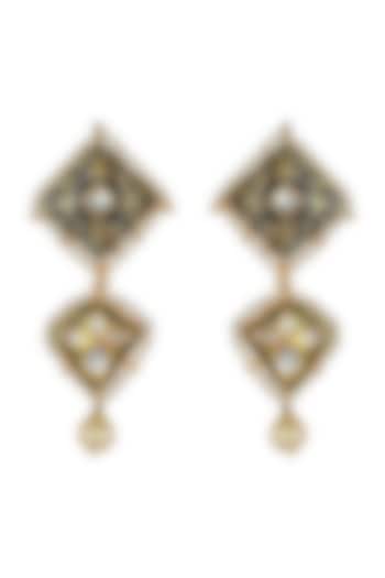 Gold Finish Black Meenakari Kundan Polki Earrings by Just Jewellery