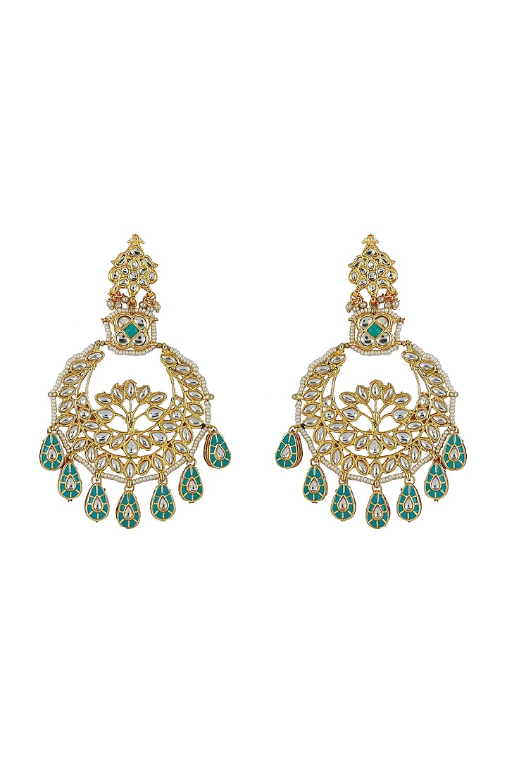 Gold Finish Turquoise Meenakari Chandbali Earrings by Just Jewellery