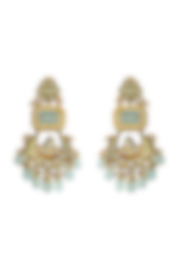 Gold Finish Kundan Polki Meenakari Earrings by Just Jewellery