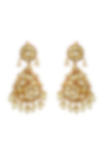 Gold Finish Kundan Polki Red Meenakari Earrings by Just Jewellery