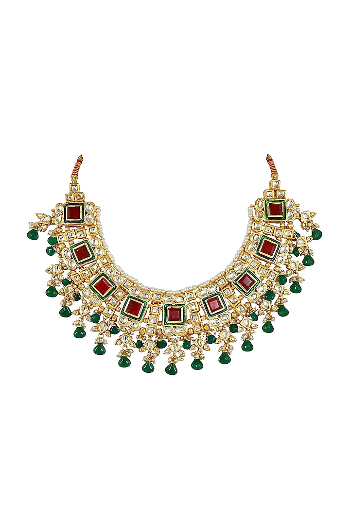 Gold Finish Kundan Polki Choker Necklace by Just Jewellery