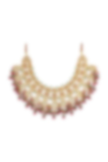 Gold Finish Red Stone & Kundan Polki Necklace by Just Jewellery