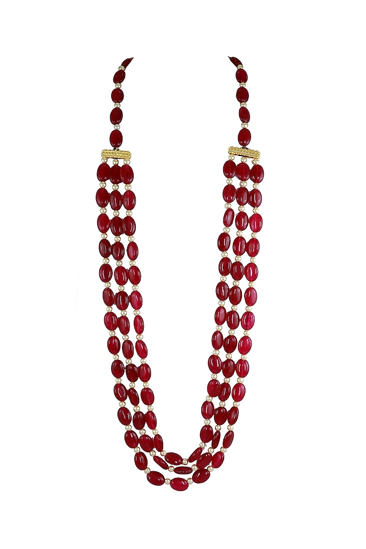 Gold Finish Red Beaded Mala Necklace by Just Jewellery