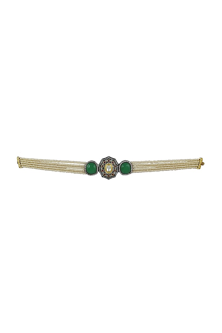 Gold Finish Green Stone & Kundan Polki Choker Necklace by Just Jewellery