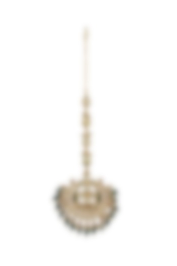 Gold Finish Green Meenakari Maang Tikka by Just Jewellery at Pernia's Pop Up Shop