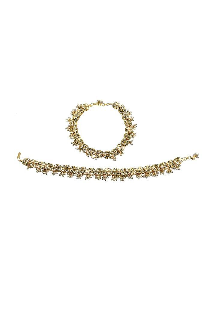 Gold Finish Kundan Polki Anklets by Just Jewellery