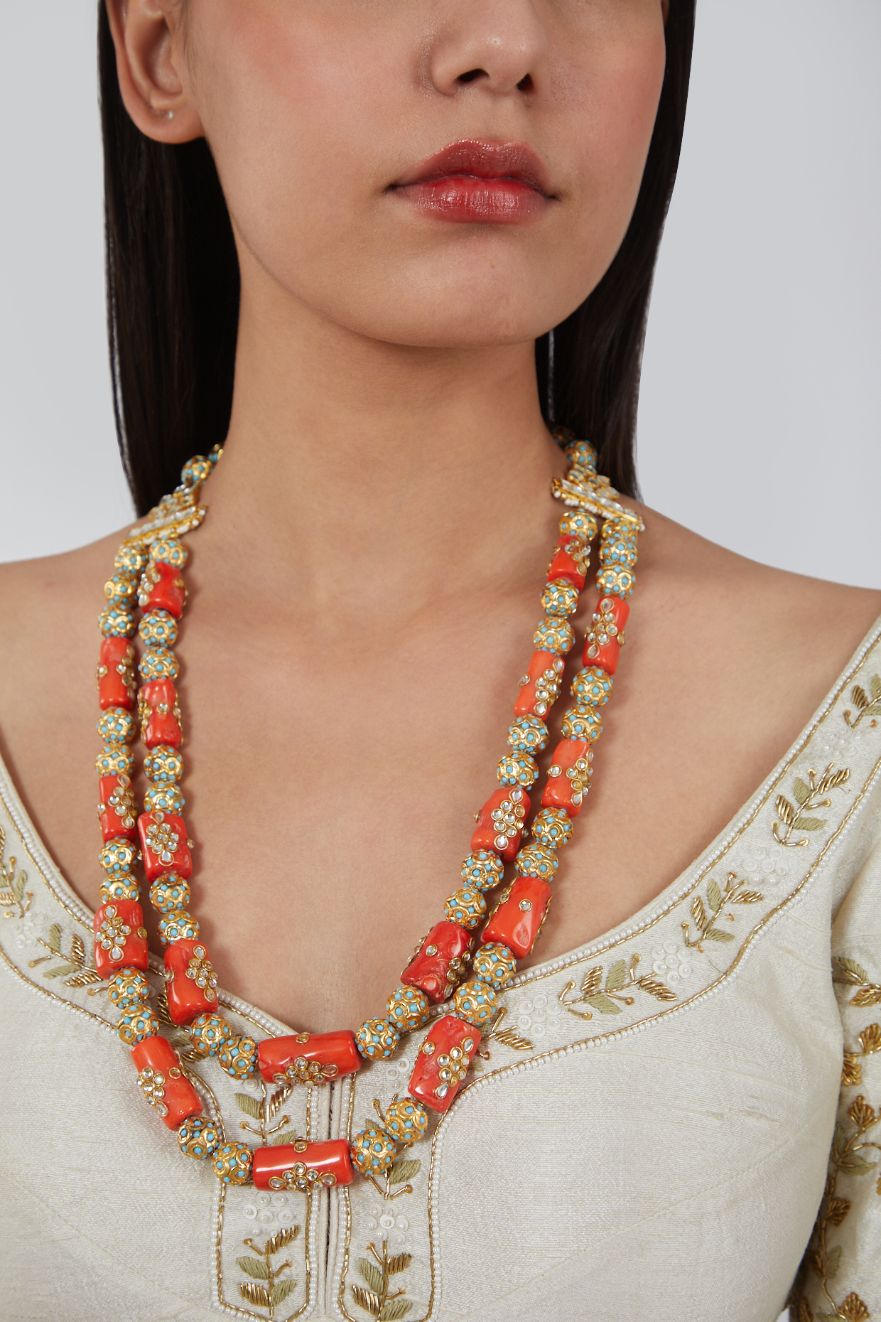 Coral mala in gold hotsell