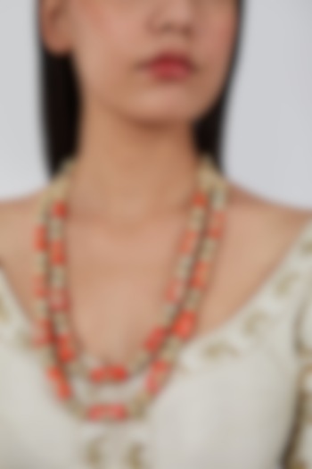 Gold Finish Coral Stone Mala by Just Jewellery