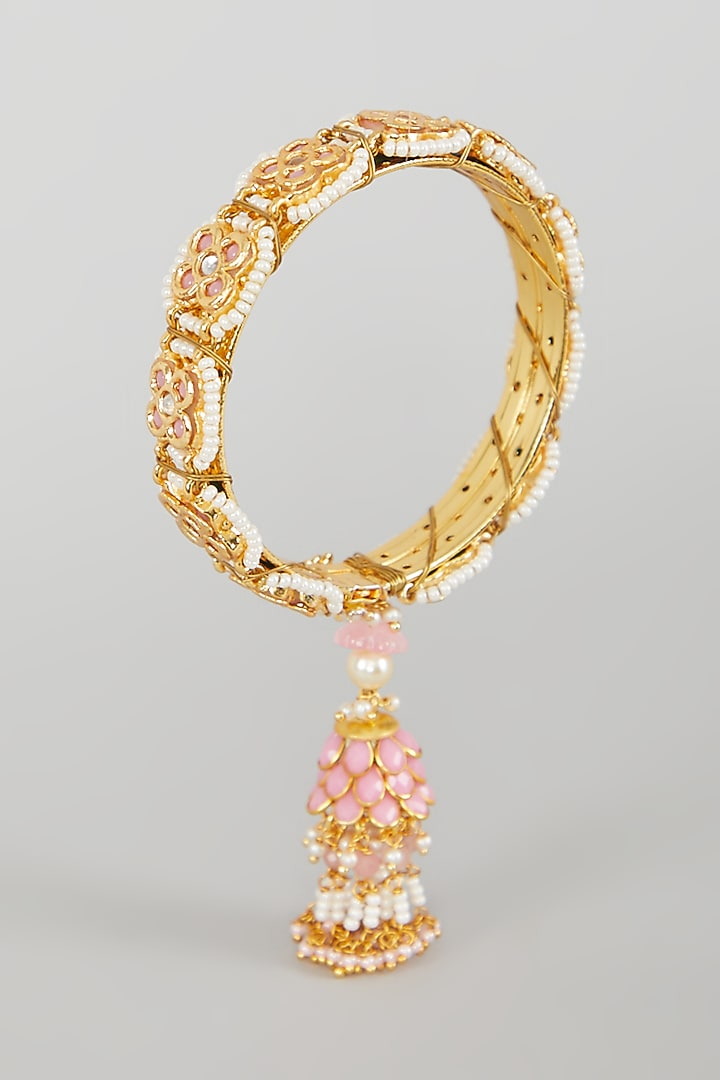 Gold Finish Pearl Bangle by Just Jewellery at Pernia's Pop Up Shop