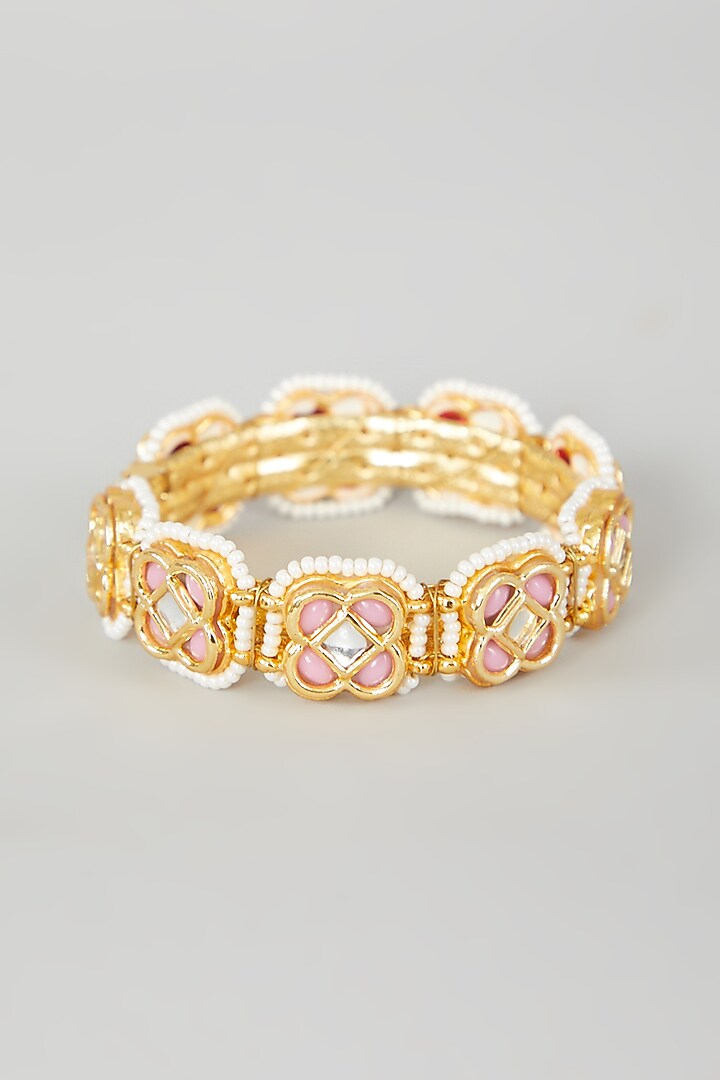 Gold Finish Square Jadtar Stone Bangle by Just Jewellery at Pernia's Pop Up Shop