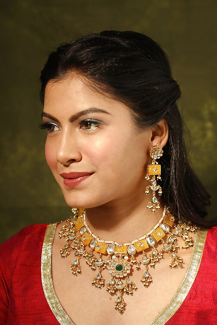 Gold Finish Yellow Stone Choker Necklace by Just Jewellery at Pernia's Pop Up Shop