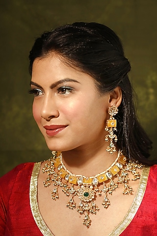 Gold Finish Yellow Stone Choker Necklace by Just Jewellery