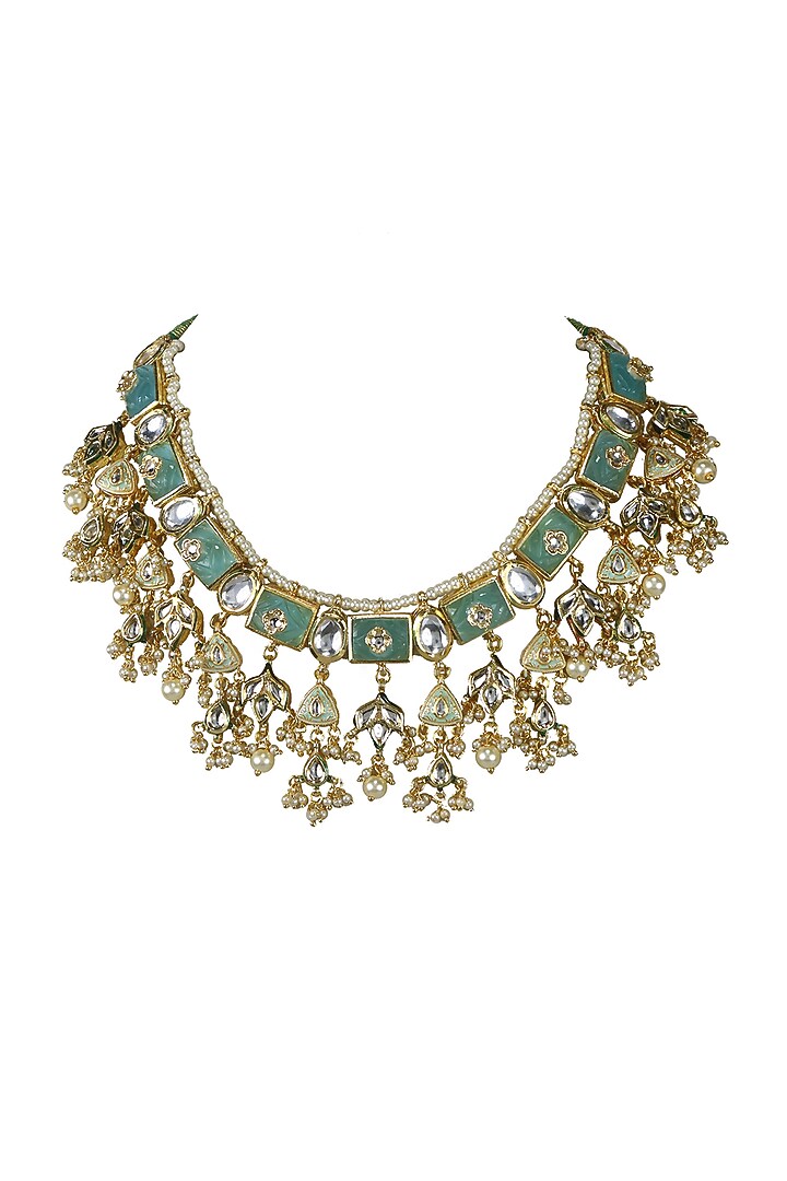 Gold Finish Jadtar Stones Choker Necklace by Just Jewellery at Pernia's Pop Up Shop