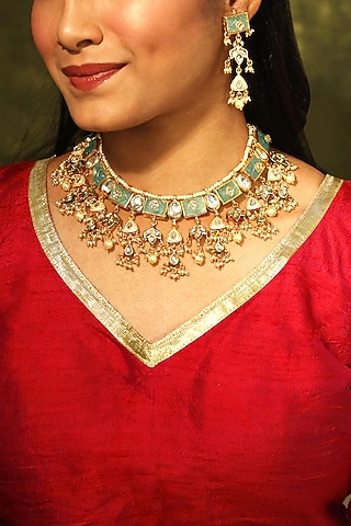 Gold Finish Jadtar Stones Choker Necklace by Just Jewellery