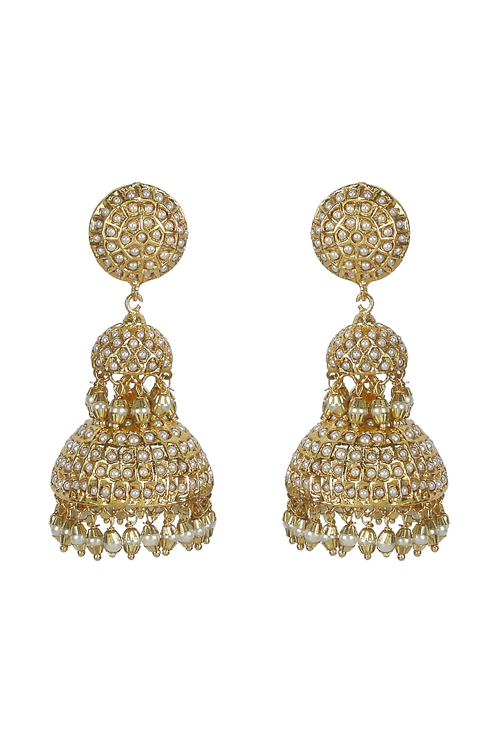 Gold Finish Moti Jhumka Earrings by Just Jewellery at Pernia's Pop Up Shop