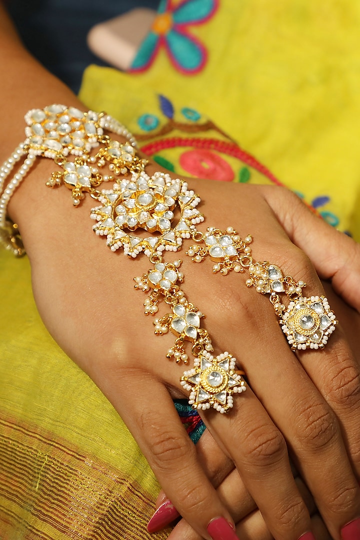 Gold Finish Pearl Hathphool by Just Jewellery