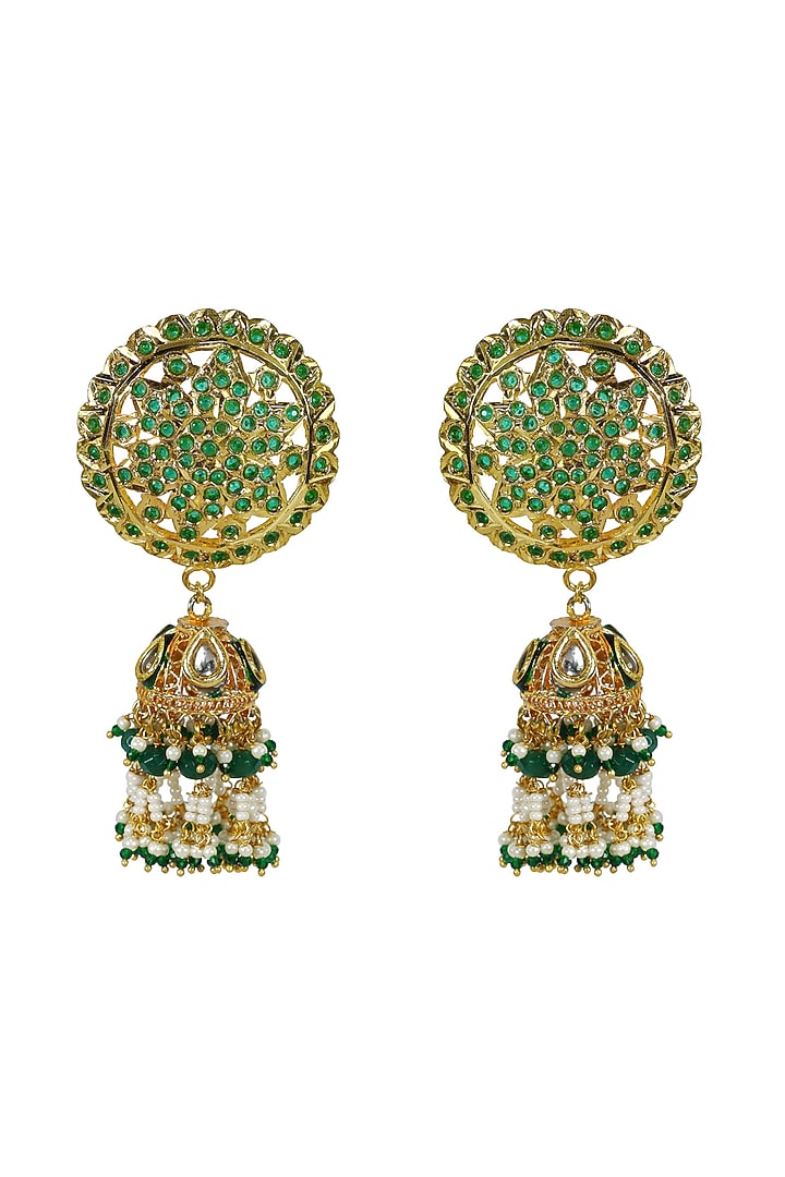 Gold Finish Pearls & Jadtar Jhumka Earrings by Just Jewellery at Pernia's Pop Up Shop