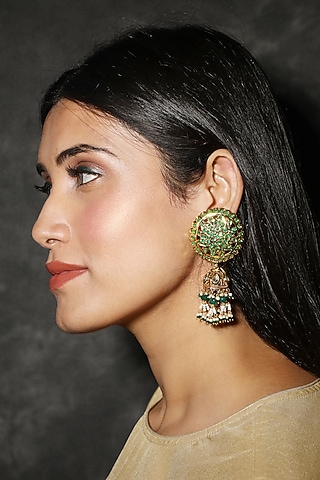 Gold Finish Pearls & Jadtar Jhumka Earrings by Just Jewellery