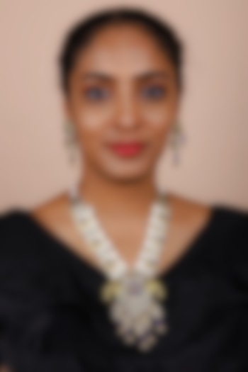 Gold Finish Blue Kundan Polki Long Necklace Set by Just Jewellery at Pernia's Pop Up Shop