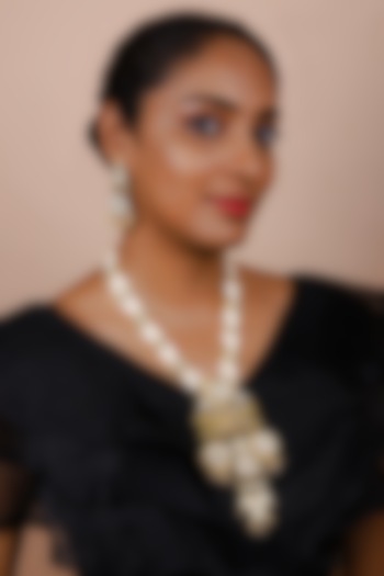 Gold Finish Kundan Polki Long Necklace Set by Just Jewellery at Pernia's Pop Up Shop