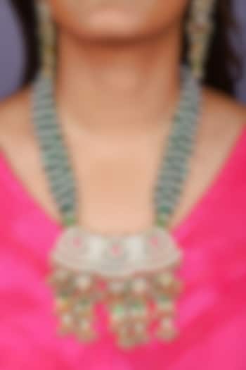 Gold Finish Emerald Green Kundan Polki Long Necklace Set by Just Jewellery at Pernia's Pop Up Shop