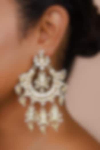 Gold Finish Kundan Polki Chandbali Earrings by Just Jewellery at Pernia's Pop Up Shop