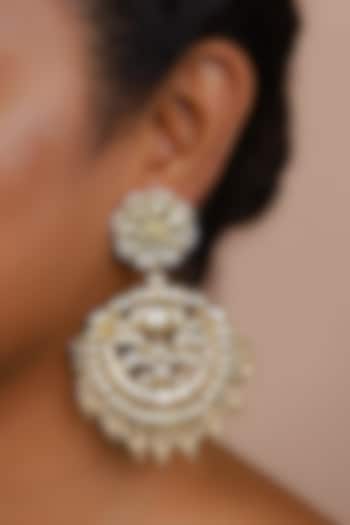 Gold Finish Kundan Polki Chandbali Earrings by Just Jewellery at Pernia's Pop Up Shop