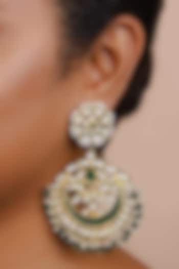 Gold Finish Green Kundan Polki Chandbali Earrings by Just Jewellery at Pernia's Pop Up Shop
