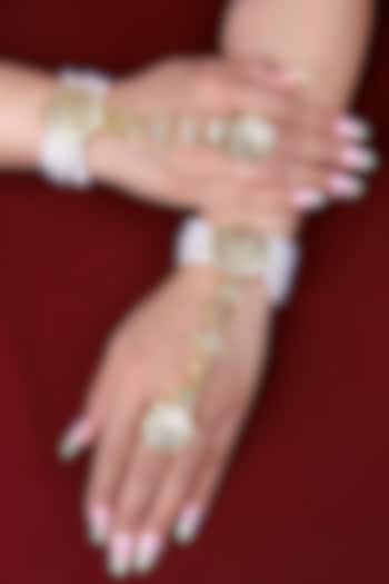 Gold Finish Kundan Polki Hathphool (Set Of 2) by Just Jewellery at Pernia's Pop Up Shop