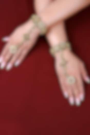 Gold Finish Kundan Polki Hathphool (Set Of 2) by Just Jewellery at Pernia's Pop Up Shop