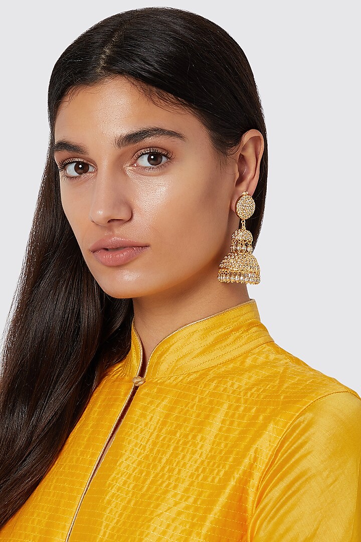 Gold Finish Stones Layered Earrings by Just Jewellery