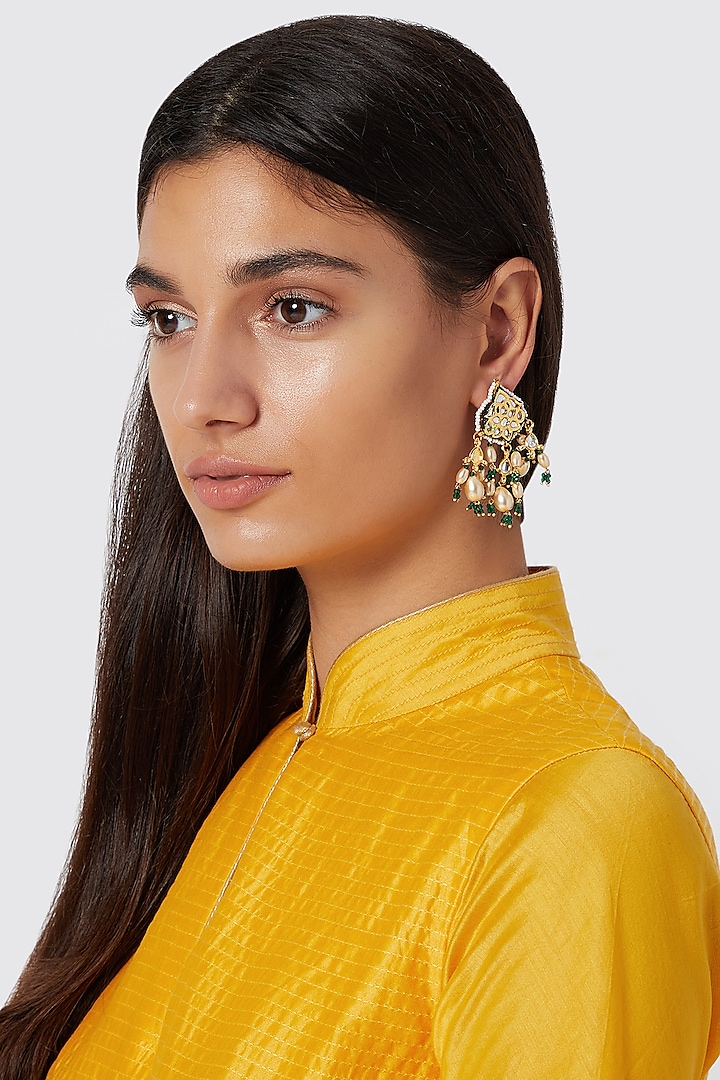Gold Finish Pearl Drop Earrings by Just Jewellery