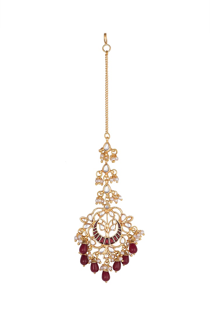 Gold Finish Red Drop Maang Tikka Design by Just Jewellery at Pernia's ...