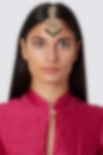 Gold Finish Green Drop Maang Tikka by Just Jewellery at Pernia's Pop Up Shop