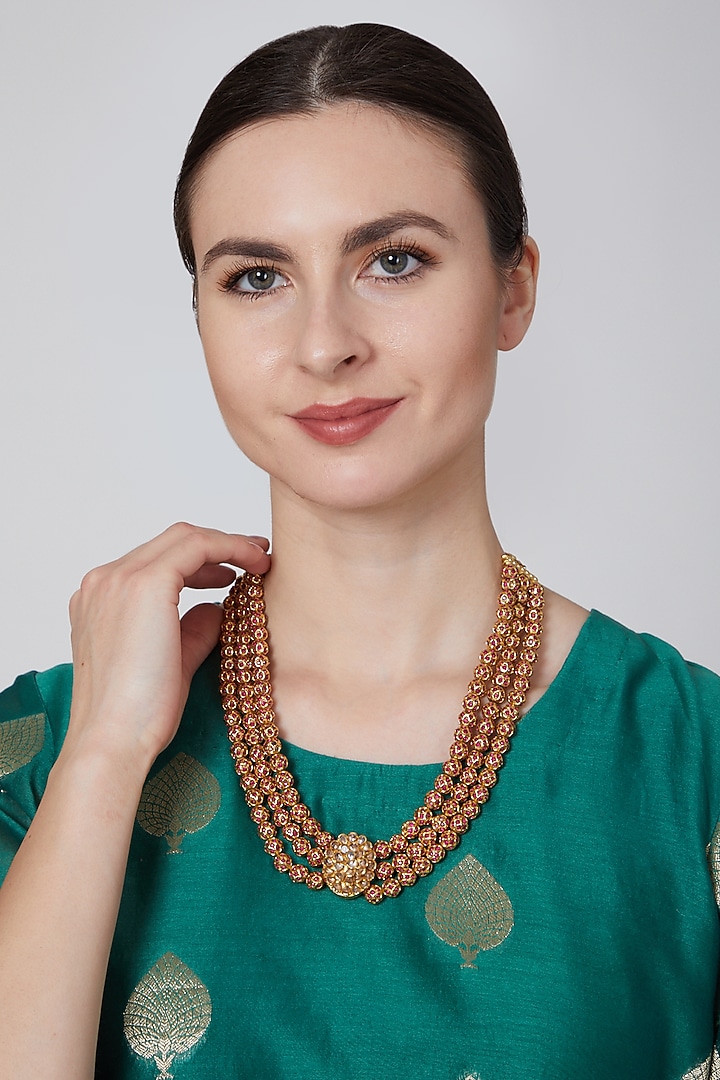 Gold Plated Ruby Kantha Necklace by Just Jewellery at Pernia's Pop Up Shop