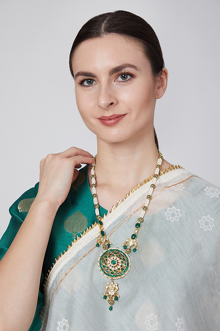 Gold Plated Emerald Pendant Necklace by Just Jewellery
