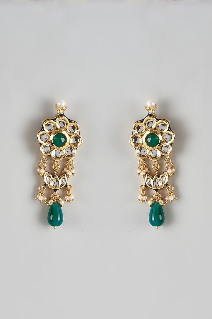 Gold Finish Kundan Polki Dangler Earrings by Just Jewellery at Pernia's Pop Up Shop