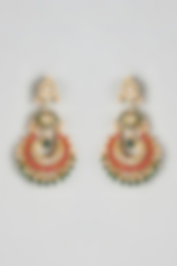Gold Finish Kundan Polki Chandbali Earrings by Just Jewellery at Pernia's Pop Up Shop
