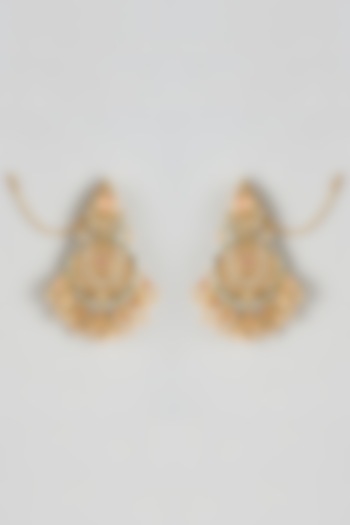 Gold Finish Rose Quartz Stone Chandbaali Earrings by Just Jewellery at Pernia's Pop Up Shop