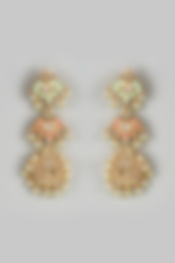 Gold Finish Kundan Polki Layered Dangler Earrings by Just Jewellery at Pernia's Pop Up Shop