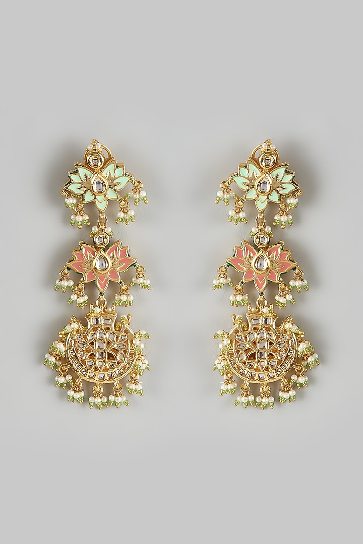 Gold Finish Kundan Polki Layered Dangler Earrings by Just Jewellery at Pernia's Pop Up Shop